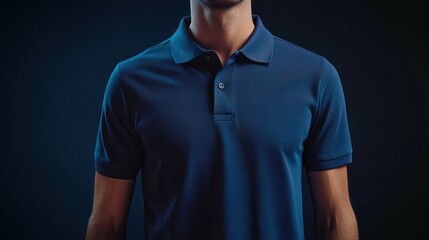 Man in navy blue polo shirt.