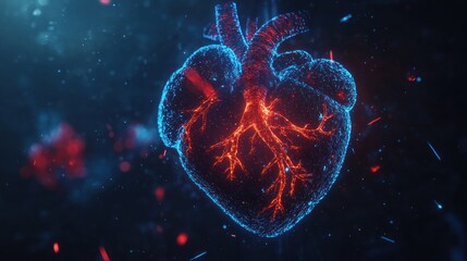 Glowing digital representation of a human heart