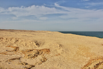 Landscape of Sahara desert with Atlantic ocean meets, Mauritania, West Africa