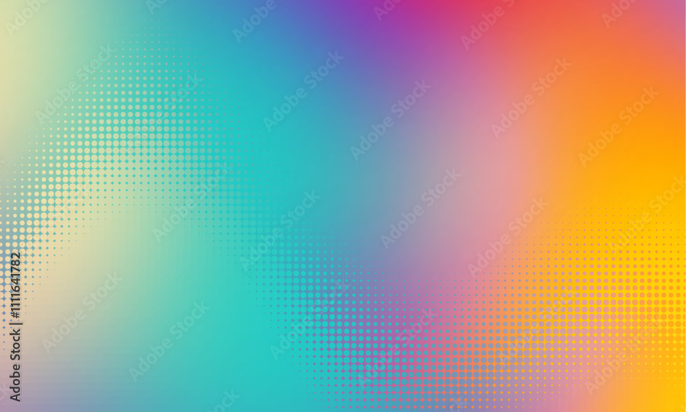 Fototapete Vector halftone gradient effect. Teal and yellow colours abstract background. Retro 80's style colors and textures