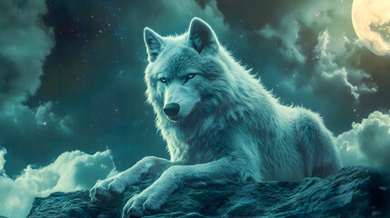 Fototapeta premium Magic wolf in fantasy space