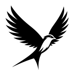 Obraz premium Stylized black bird in flight with spread wings.