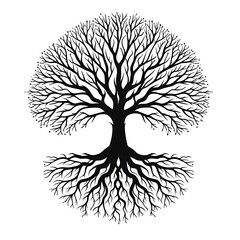 Black silhouette of a tree with intricate branches.