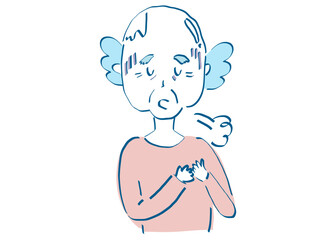 ベクターで描いたシニア高齢者のお爺さんの上半身苦しい息切れため息をついているイラスト素材