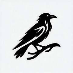 Fototapeta premium Black silhouette of a bird perched on a branch.