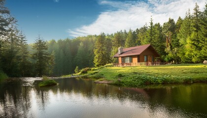 Fototapeta premium Idyllic Cottage Retreat in a Picturesque Forest Landscape