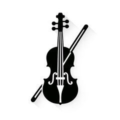 Black silhouette of a violin and bow.
