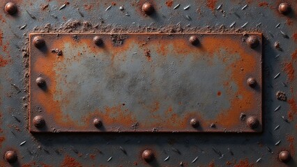 Metal panel with two sections central rusty diamond-pattern