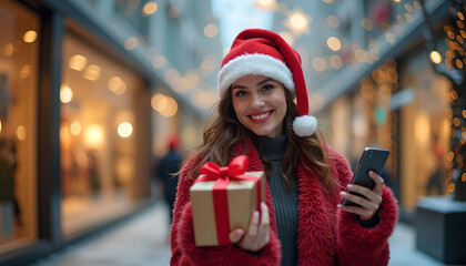 Merry Christmas, Shopping, Smiling, and Sparkling, Ai generated 