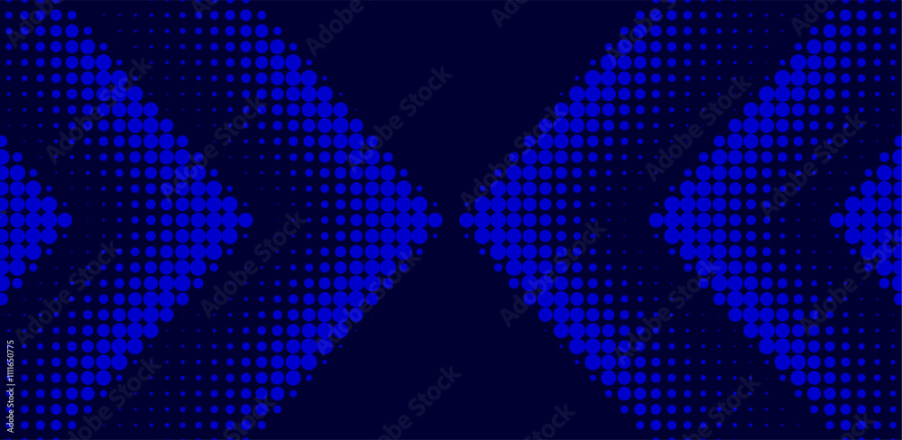 Wall mural abstract arrow created from dots, halftone effect illustration. retro blue halftone style arrow as a