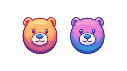 Naklejka premium Two Bear logo for a game app, shows only the animal face as an icon, using colors orange, pink, blue, and purple, isolated on a transparent background