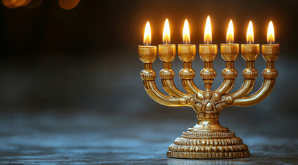 Fototapeta premium Traditional candles for the Hanukkah holiday, created using Generative AI technology.