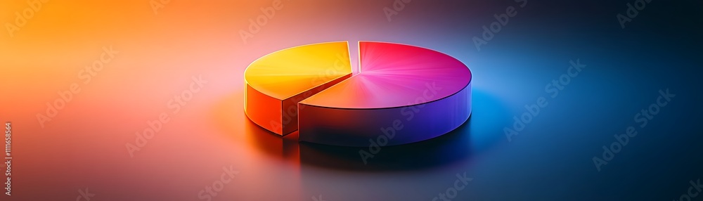 Poster colorful pie chart on a gradient background representing data visualization.