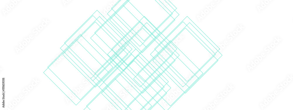 Aufkleber Minimalist Abstract Line Design in Light Mint Green. Geometric Overlapping Squares with Transparent Lines. Modern Art Featuring Symmetrical Grid Patterns. Suitable for background, backdrop, banner, wa