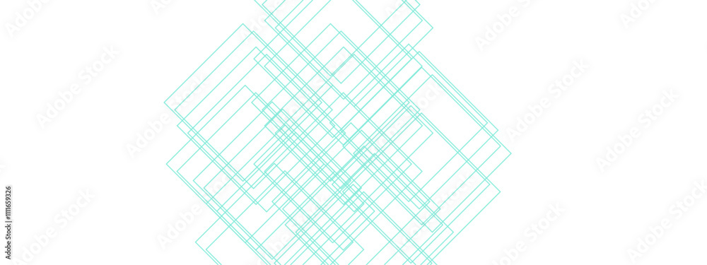 Aufkleber Minimalist Abstract Line Design in Light Mint Green. Geometric Overlapping Squares with Transparent Lines. Modern Art Featuring Symmetrical Grid Patterns. Suitable for background, backdrop, banner, wa