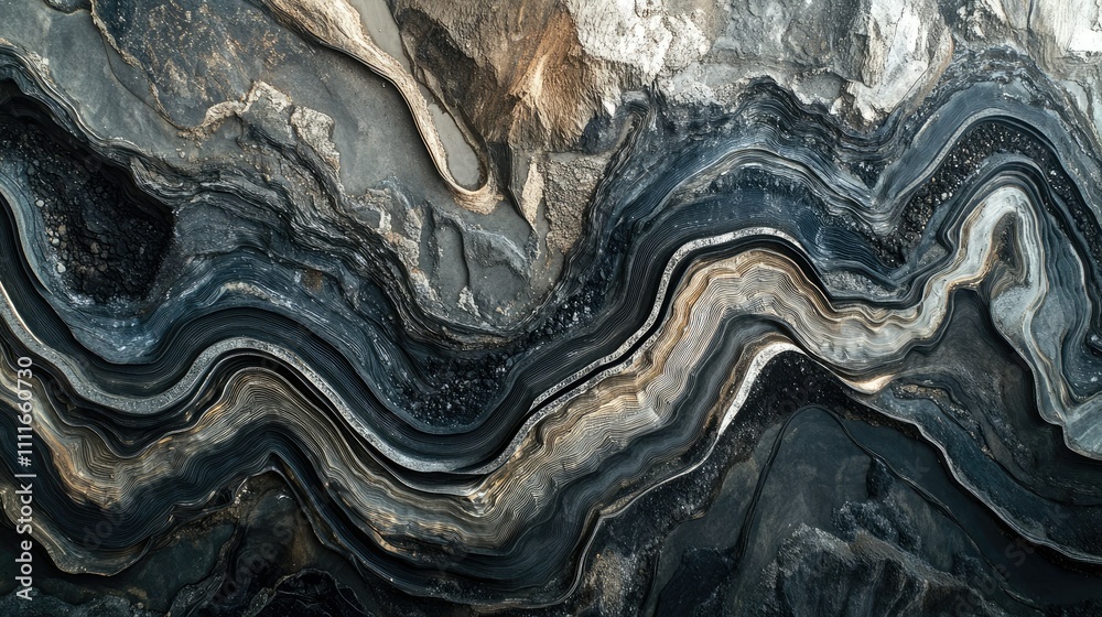 Poster A bird eye view of a large open-pit coal mine, revealing the intricate layers of excavation and the expansive scale of the operation