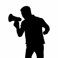 silhouette of person talking with loudspeaker