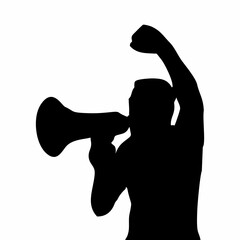 silhouette of person talking with loudspeaker