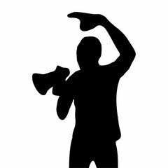 silhouette of person talking with loudspeaker