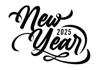 Happy new year 2025 hand lettering simple vector design isolated on white background