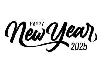 Happy new year 2025 hand lettering simple vector design isolated on white background