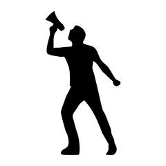 silhouette of person talking with loudspeaker