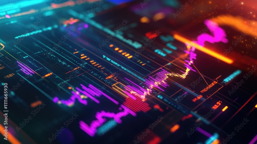 Aufkleber A close-up view of a financial chart with colorful market data, marked with an orange pen to highlight key trends and analysis points