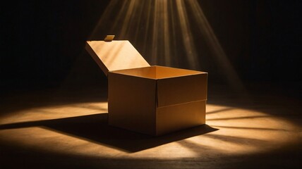 Mystical Scene with Open Cardboard Box and Dramatic Lighting V1