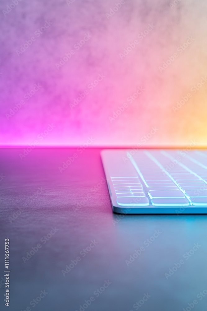 Aufkleber futuristic holographic keyboard on sleek desk with glowing neon background