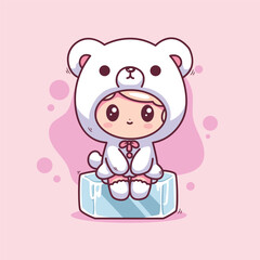 Cute cartoon child  teddy bear winter. Vector illustration.