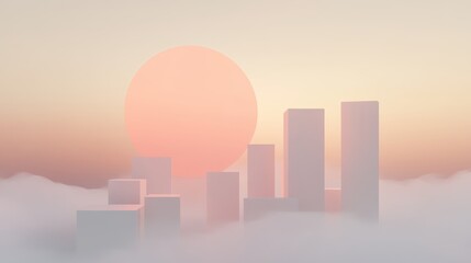 Obraz premium Spectacular city in the clouds, a surreal urban landscape illuminated by giant sun