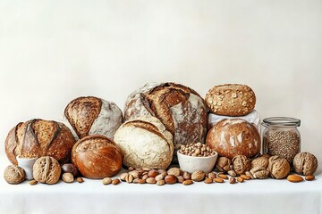 Assortment of Wholesome Grains Nuts and Legumes on Crisp White Backdrop with Earthy Rustic Styling