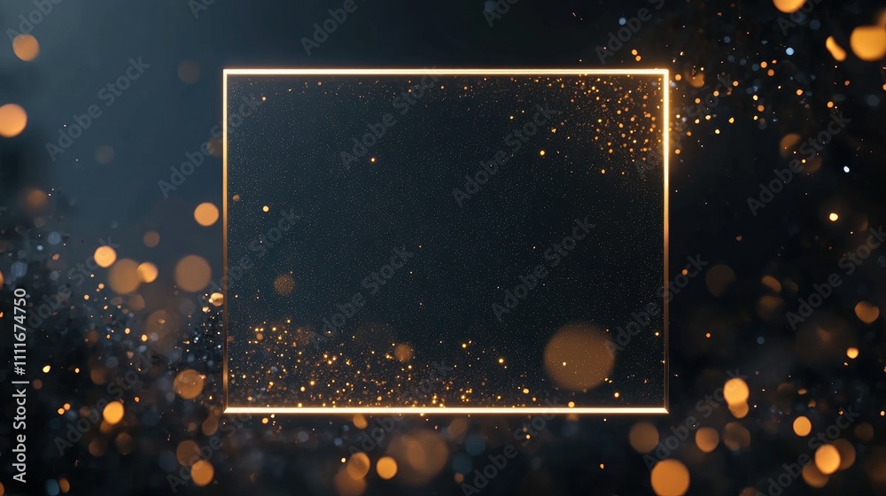 Aufkleber A shimmering black surface with golden sparkles, framed elegantly with a rectangular border for refined invitations and presentations