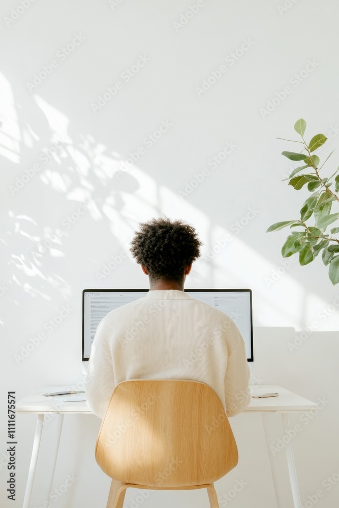 Poster modern home office setting for distance learning with minimalist design