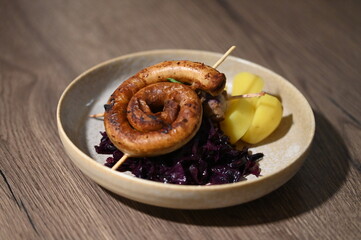 Grilled wine sausages, selective focus, czech food