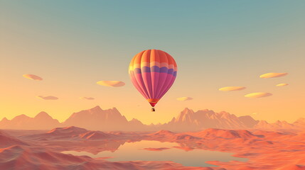 Obraz premium a colorful air balloon is over a desert, generative ai