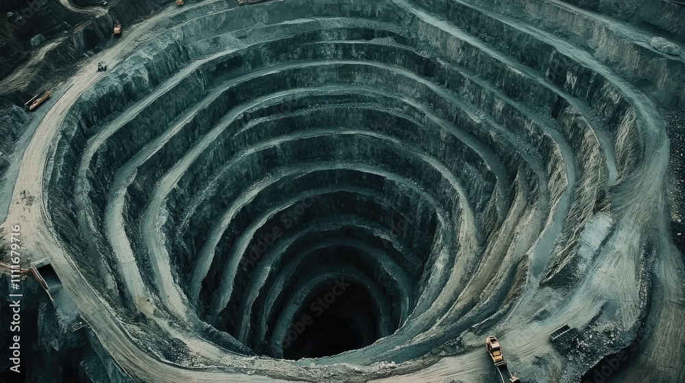 Aufkleber An aerial shot of a massive open-pit coal mine, highlighting the layers of excavation and the complexity of the mining process