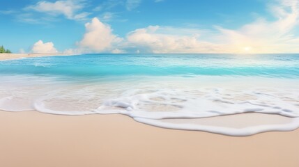 Obraz premium Tranquil Beach Scene with Gentle Waves and Azure Sky, Perfect for Vacation and Relaxation Imagery in Coastal Environments and Natural Settings