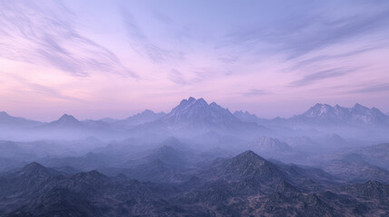 Obraz premium Misty mountain range at sunset.