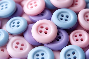 A photo of pastel pink, blue, and lavender buttons in various sizes.


