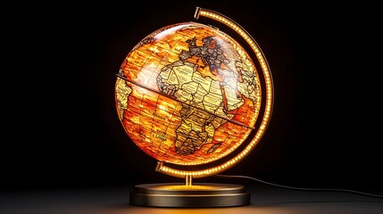 Obraz premium Close-up of globe illuminated by angled sunlight, bright vivid colors popping, textured ocean and land areas, nostalgic feel