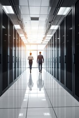 Fototapeta premium Professionals Walking in a Modern Data Center with Server Racks