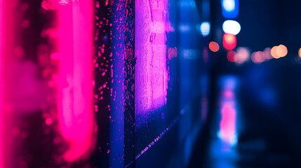 Fototapeta premium Neon Lights Reflecting On Wet Surface At Night