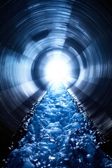 Illuminated Water Flowing Through a Dark Tunnel
