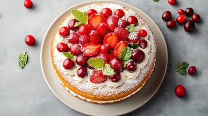 A Visual and Flavorful Treat for Dessert Lovers with Rustic Barry Cake. Indulge in this layered masterpiece topped with strawberries, cherries, and mint, crafted to elevate any celebration