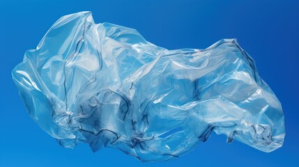 Fototapeta premium Abstract transparent plastic design floating gracefully against a vibrant blue background, showcasing the elegance and versatility of modern materials in artistic representation.