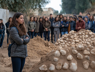 Students visiting an archaeological dig site