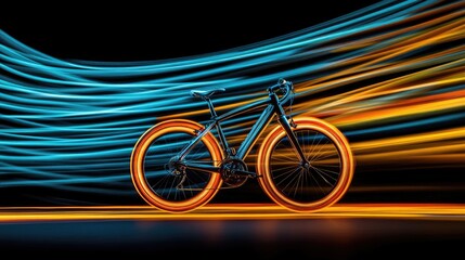 Futuristic Neon Bicycle with Vibrant Light Trails on Black Background Showcasing Speed and Innovation in Modern Transportation