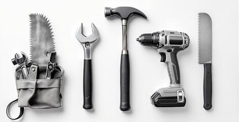 Fototapeta premium Assorted Hand Tools and Power Tools on a Clean White Background