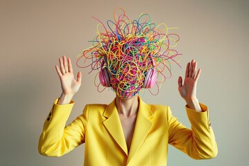 Creative Concept of Music and Technology with Abstract Headpiece and Vibrant Colors